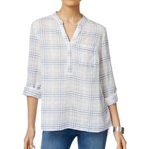 Style & Co Cool Cotton Hi-Low Windowpane Plaid Check Pullover Shirt (3X)